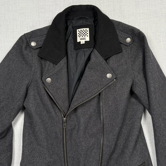 Vans Pike Moto Wool Blend Jacket Charcoal Gray Full Zip Front Size L Large - Picture 3 of 15